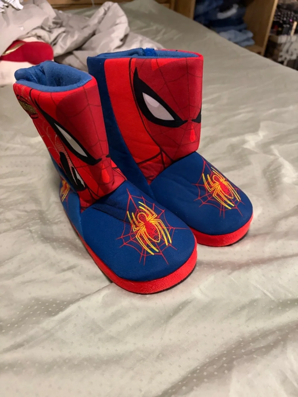 Spiderman Kids Plush Slippers - Red & Blue - 11/12